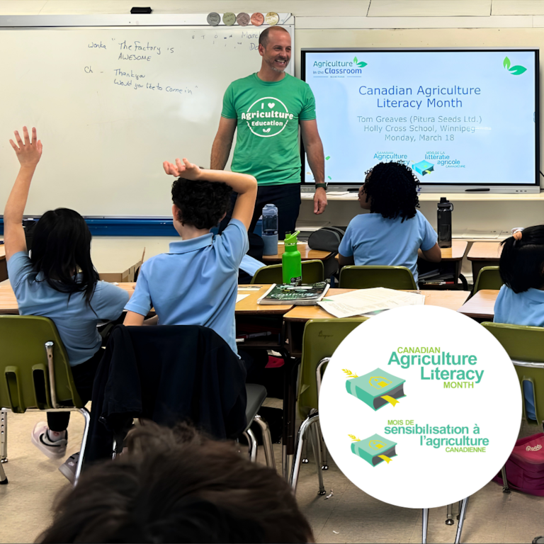 Volunteer with students during Canadian Agricultural Literacy Month